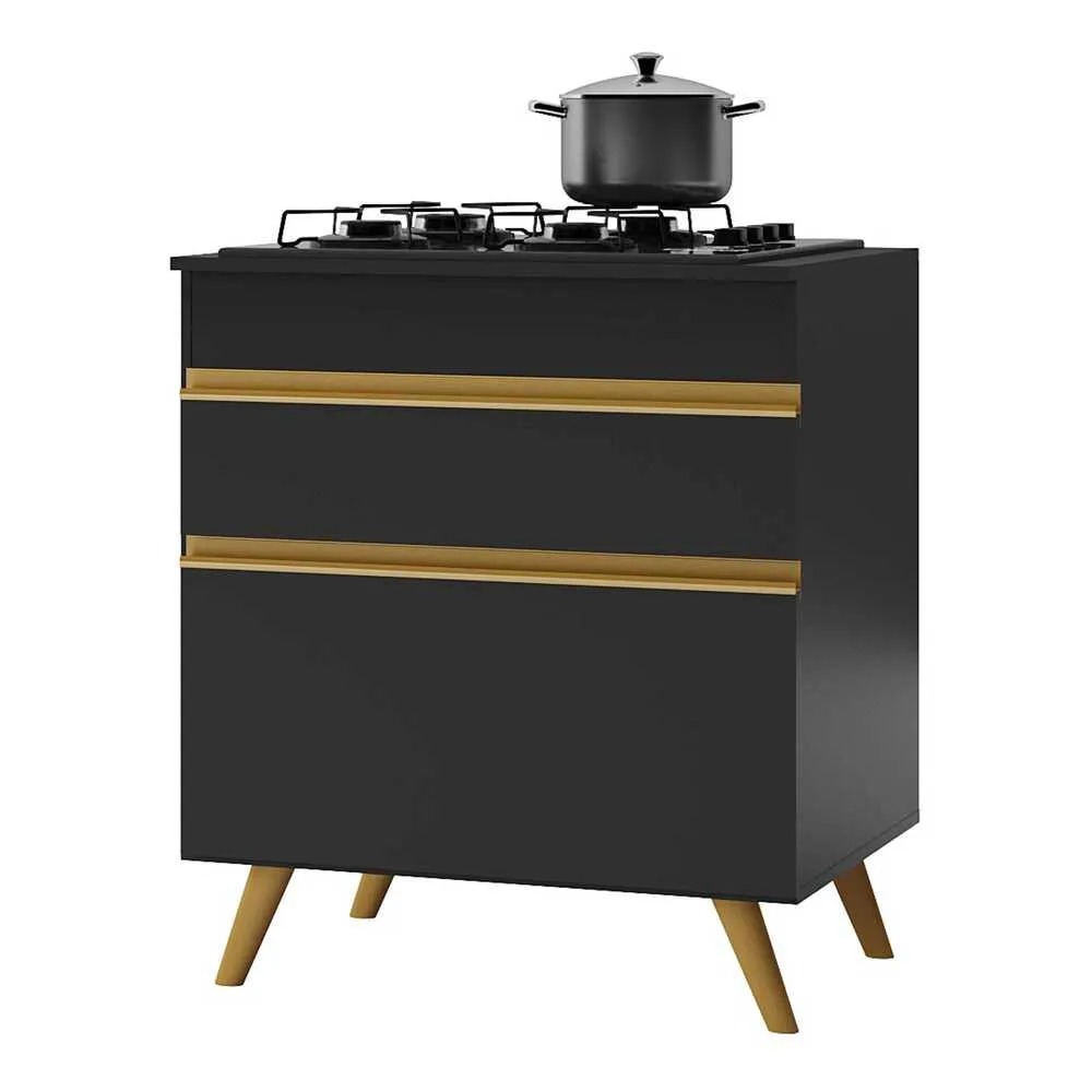 Image of Balcão Cozinha para Cooktop 70 cm 1 Porta 1 Gaveta Veneza Multimóveis Preto